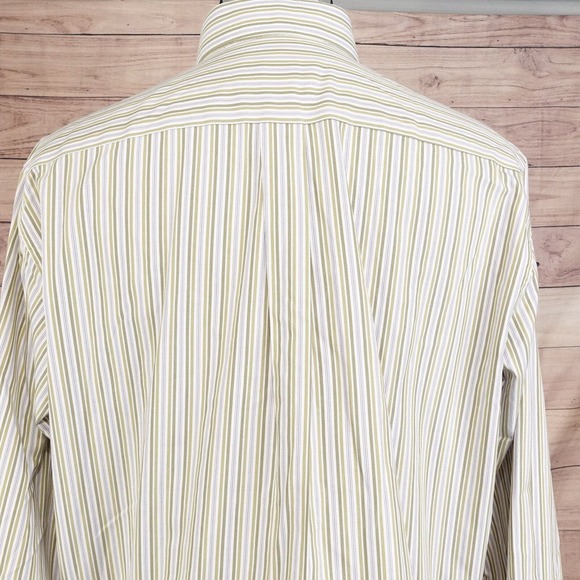 EDDIE BAUER RELAXED FIT WRINKLE RESISTANT GREEN STRIPED BUTTON DOWN SHIRT MENS L - Picture 6 of 8